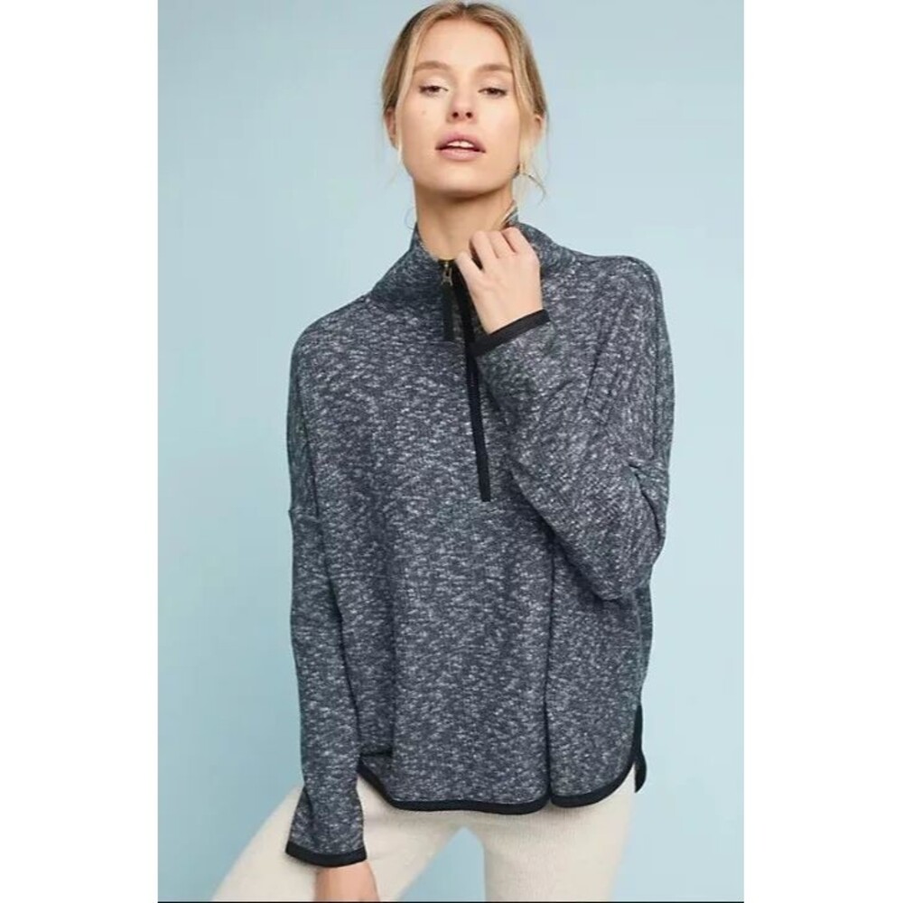 Anthropologie Saturday Sunday Sweater Gray Weekender Quarter Zip Pullover Medium